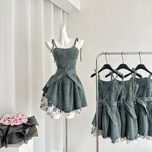 【Dress】デニム切り替えワンピース T0602