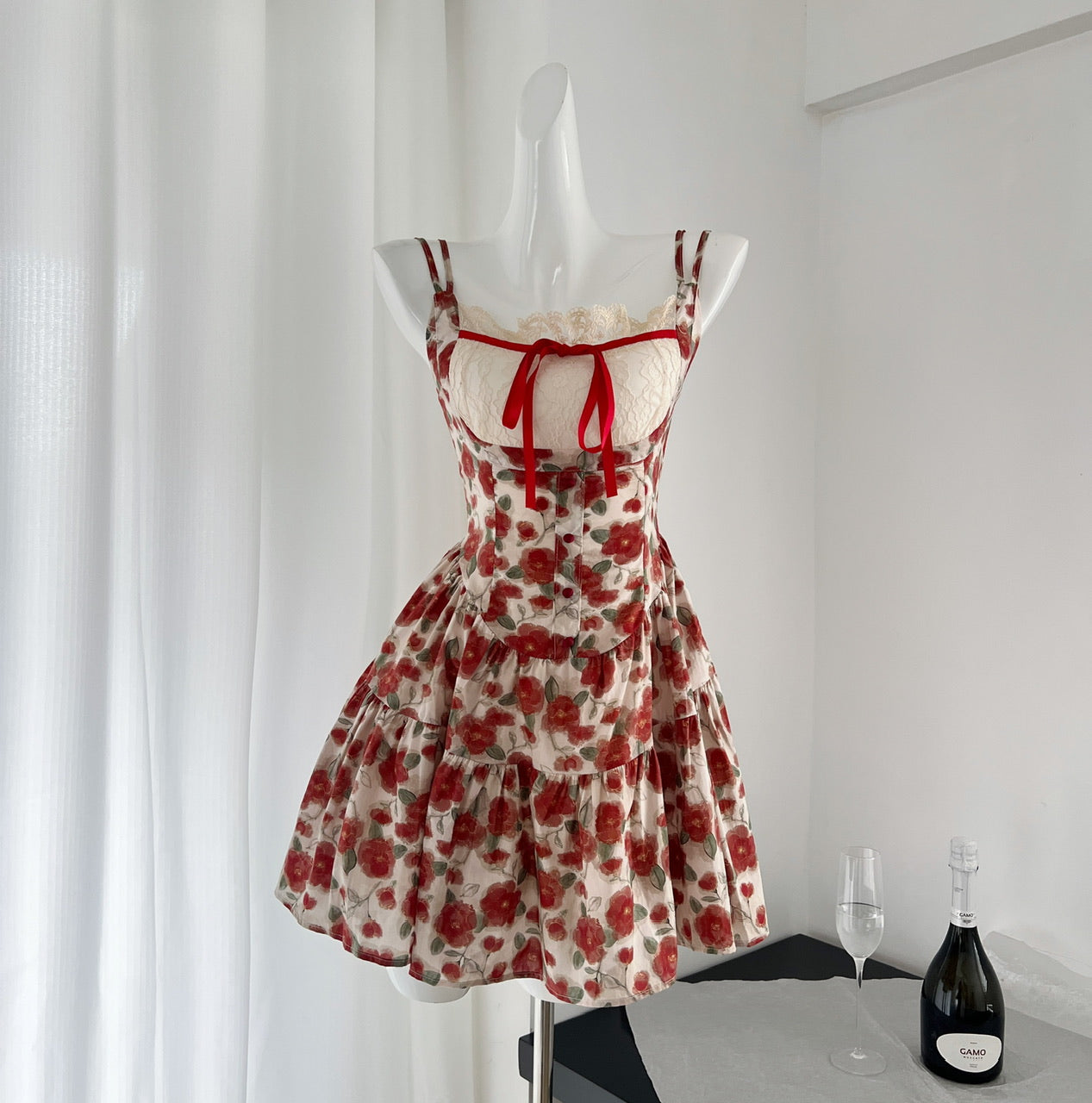 【Dress】花柄ダブルショルダーストラップワンピース T0601