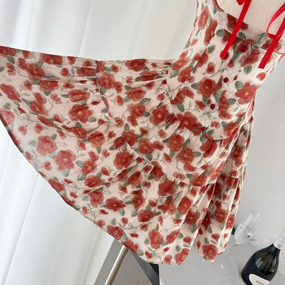 【Dress】花柄ダブルショルダーストラップワンピース T0601