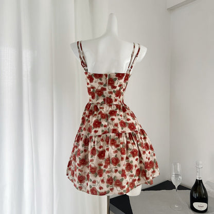 【Dress】花柄ダブルショルダーストラップワンピース T0601