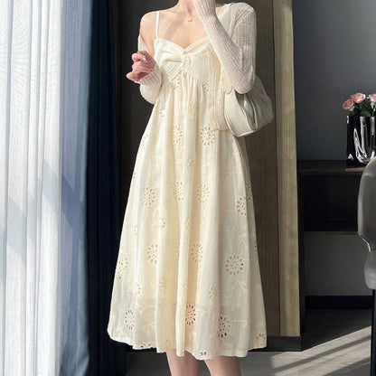 【Dress】フックフラワーVネックワンピース T0615