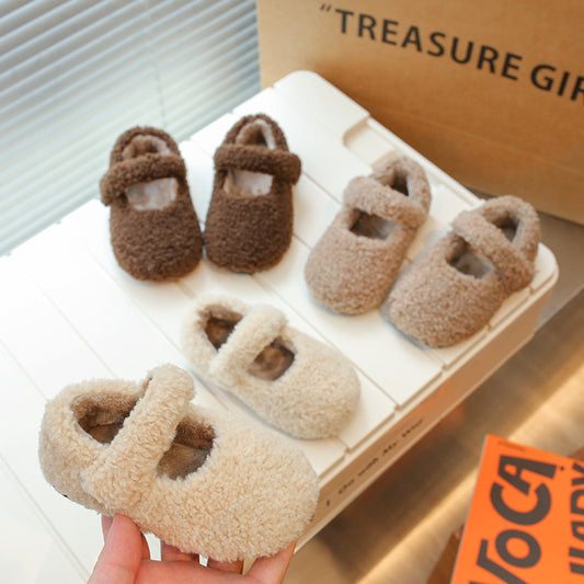 【Shoes】子供用滑り止めファーシューズ3色 T01110