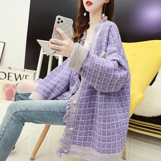 【outer】着回し力抜群タッセルニットカーディガンゆったり2色