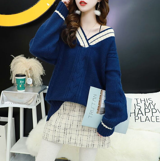 【tops】Vネックカジュアルセーター3色着心地よい韓国系超人気