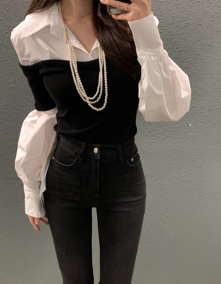 【Tops】フェイクレイヤードシャツ　 W13431
