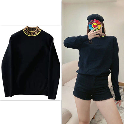 【Tops】2色展開配色ニット　Ｗ14692