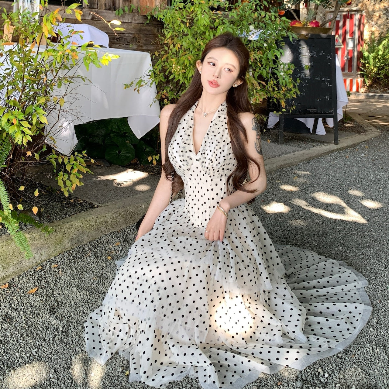 【Dress】ホルターネックドット柄ワンピース　M29722