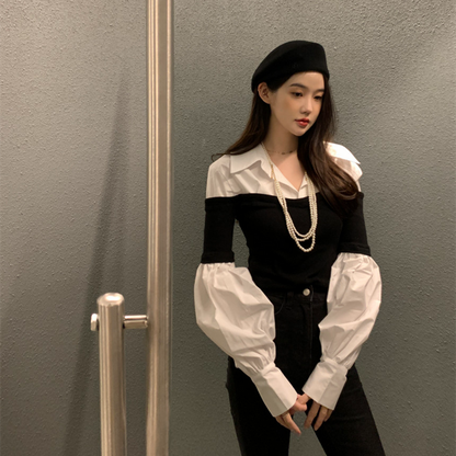 【Tops】フェイクレイヤードシャツ　 W13431