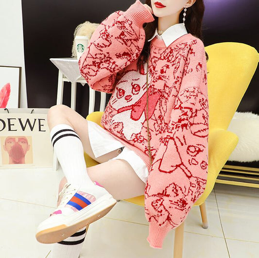 【tops】大人可愛い!スウィートラウンドネックセーター2色