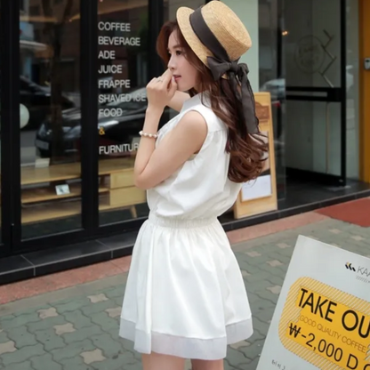 【Dress】高見え効果～レディース定番シンプル着痩せノースリーブシャツワンピース　Z-5239
