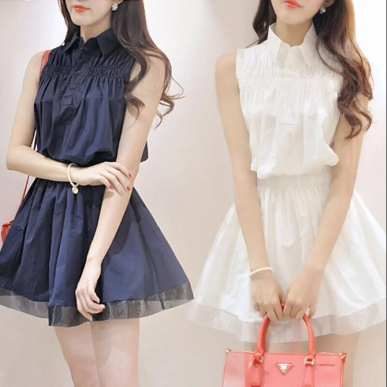 【Dress】高見え効果～レディース定番シンプル着痩せノースリーブシャツワンピース　Z-5239