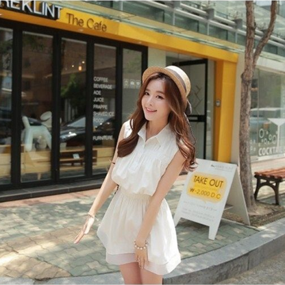 【Dress】高見え効果～レディース定番シンプル着痩せノースリーブシャツワンピース　Z-5239