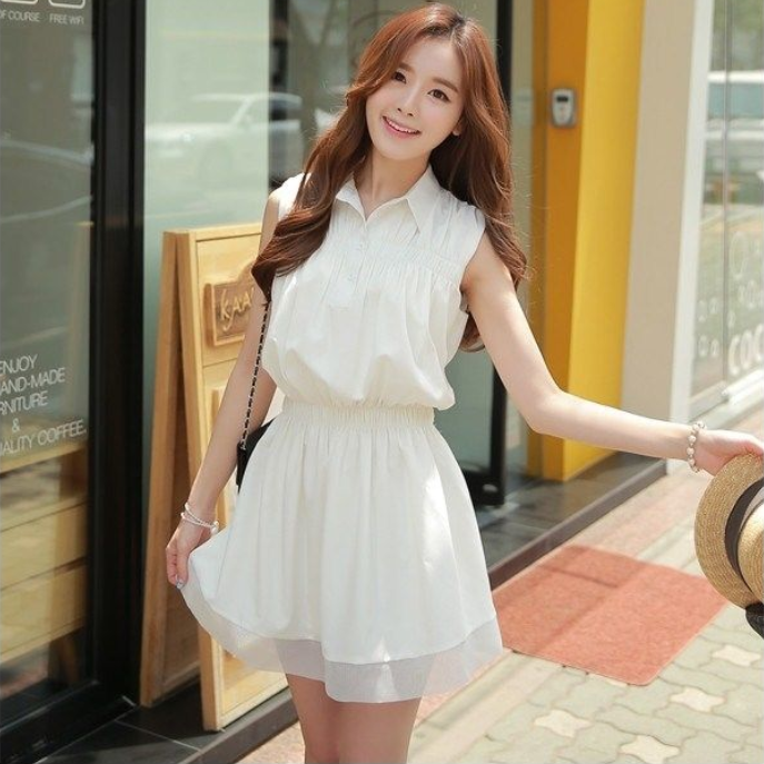 【Dress】高見え効果～レディース定番シンプル着痩せノースリーブシャツワンピース　Z-5239