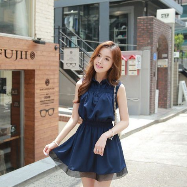【Dress】高見え効果～レディース定番シンプル着痩せノースリーブシャツワンピース　Z-5239