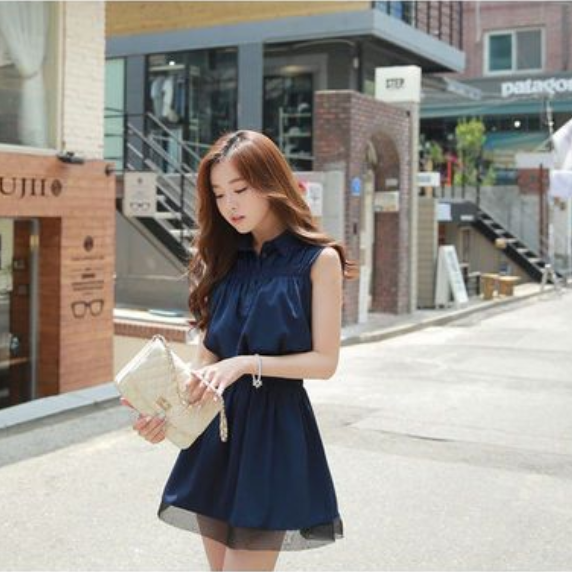 【Dress】高見え効果～レディース定番シンプル着痩せノースリーブシャツワンピース　Z-5239