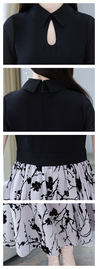 【Dress】超人気商品～オシャレ切替半袖ロング丈シャツワンピース体型カバー 　W-6658