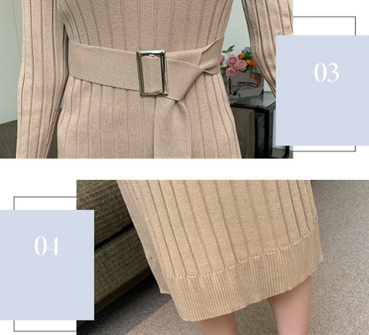 【Dress】ハイネックリボンニットワンピース　W7943