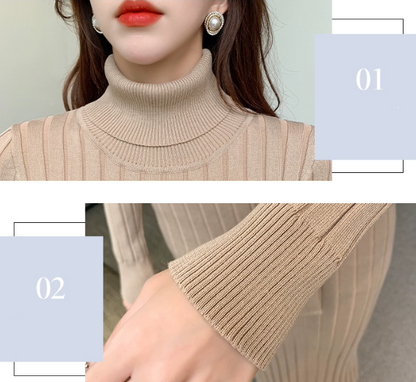 【Dress】ハイネックリボンニットワンピース　W7943