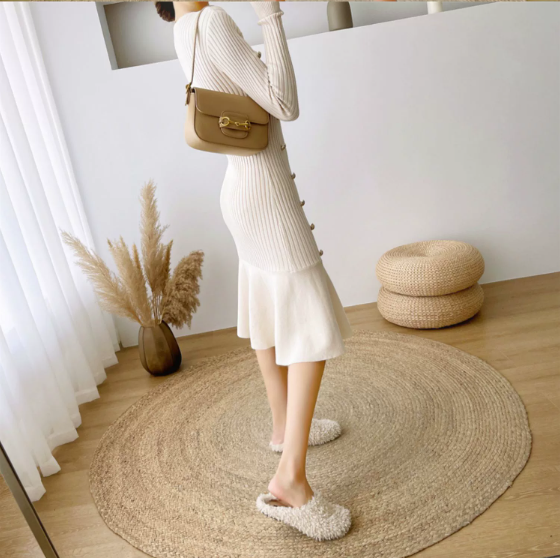 【Dress】春秋ニットフォーマルワンピース   W8031