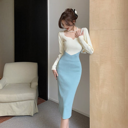 【Dress】新入荷～フェミニン配色ニットワンピース　Z-6216