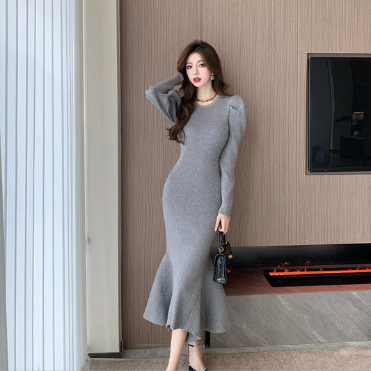 【Dress】きれいめ無地フィッシュテールワンピース　Z-6239