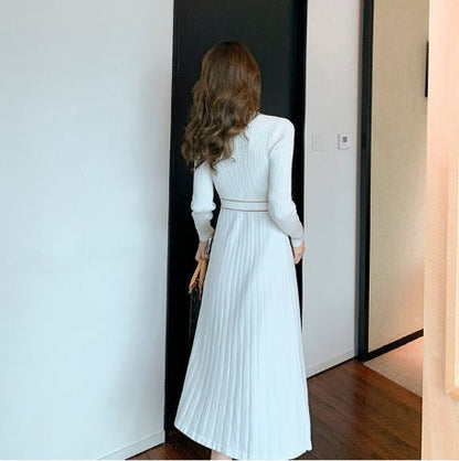 【Dress】リボン付きニットワンピース　W10011