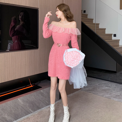 【Dress】オフショルダー春夏デートワンピース　Z6789