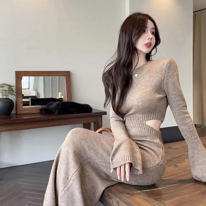 【Dress】透かし彫りニットワンピース　Z7096