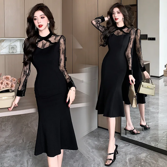【Dress】レース切替ワンピース　Z7111