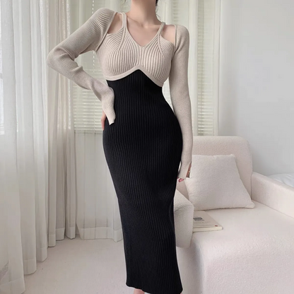 【Dress】配色ニットワンピース　Z7672