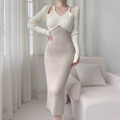 【Dress】配色ニットワンピース　Z7672