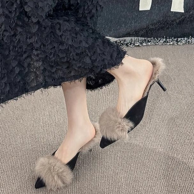 【Shoes】ハイヒール秋冬ファースリッパ　Z7817
