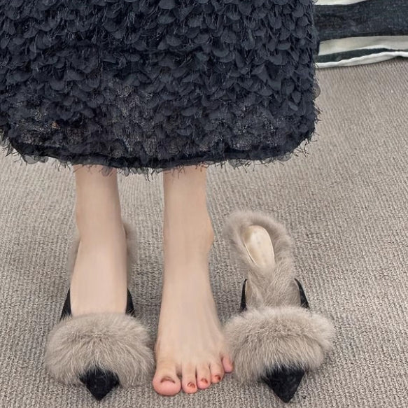 【Shoes】ハイヒール秋冬ファースリッパ　Z7817