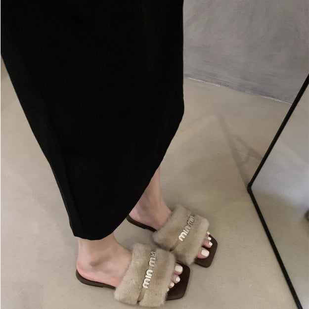 【Shoes】合わせやすいファースリッパ　Z8042