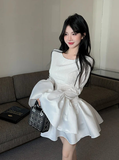 【Dress】秋冬体型カバーフリルワンピース    W14527