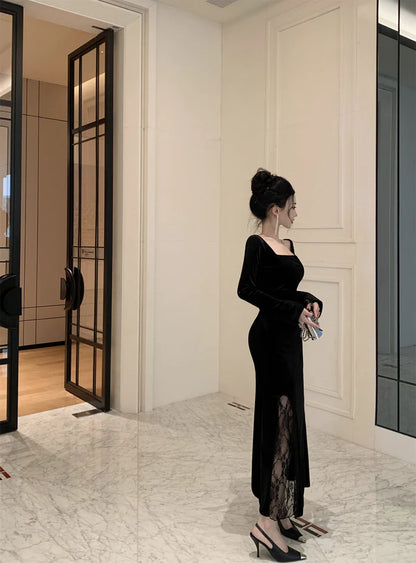 【Dress】レース切り替えスリットワンピース　Ｗ14526