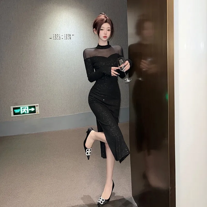 【Dress】フェミニンワンピース黒　Z8168