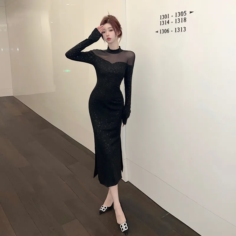 【Dress】フェミニンワンピース黒　Z8168