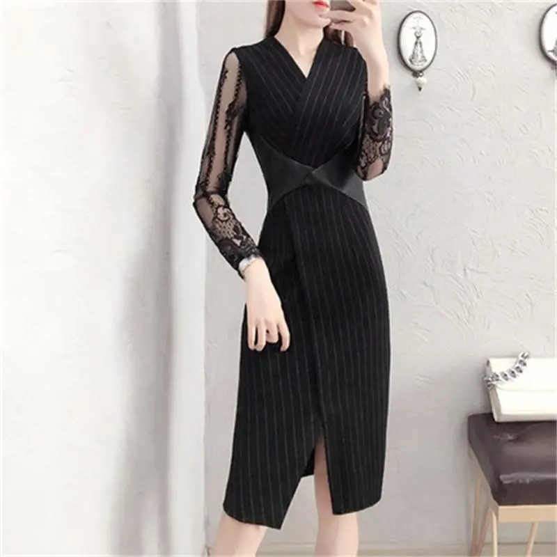 【Dress】大きいサイズレース切替スーツワンピース　Z8169