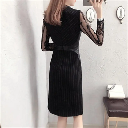 【Dress】大きいサイズレース切替スーツワンピース　Z8169
