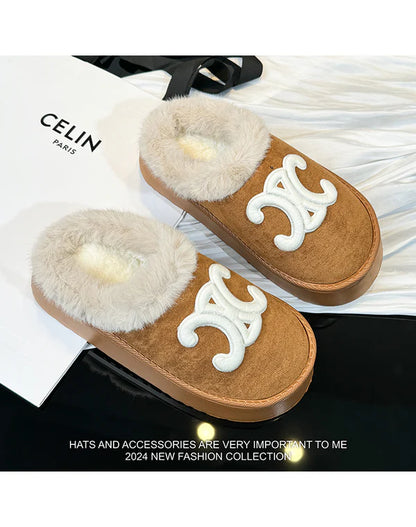 【Shoes】2色厚底ファースリッパ    W14584