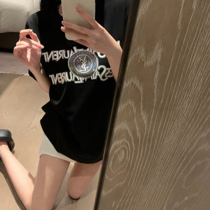 【Tops】ラインストーンTシャツ T01624