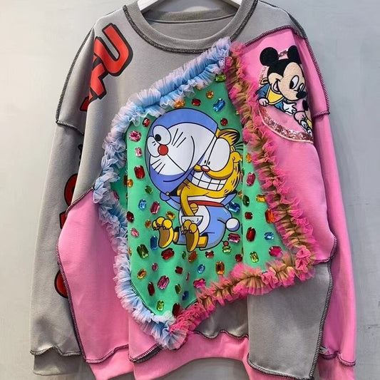 【tops】プリント切り替えスウェット　M21399