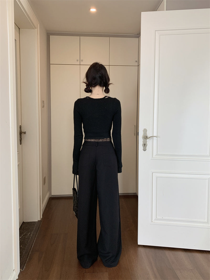 【Tops】フェイクレイヤードニット　W14310