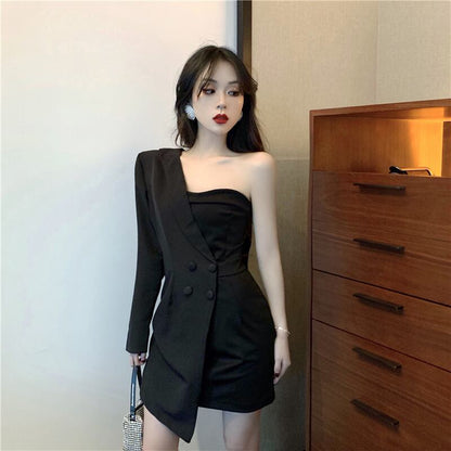 【dress】美人度アップ!韓国系セクシーファッションワンショルダースカート