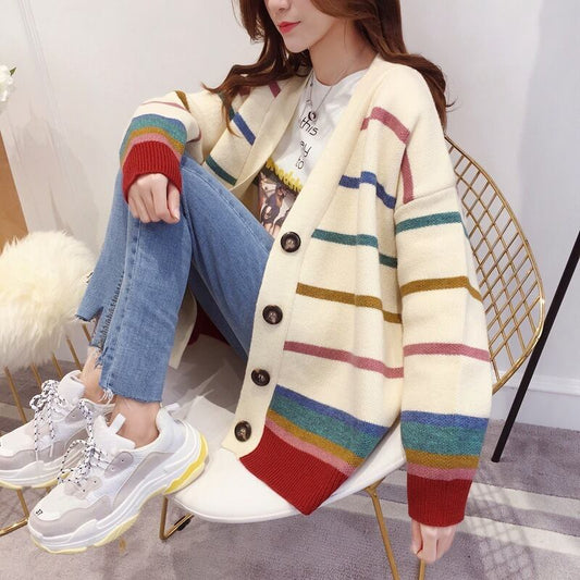 【outer】売り切れ必至ストライプ柄カラーマッチングカーディガン