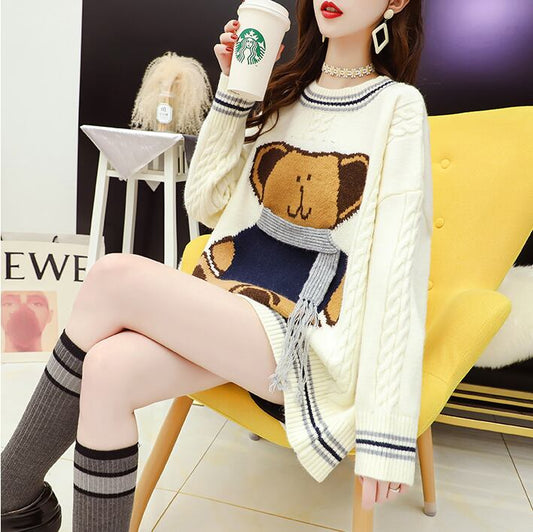 【tops】秋新作おすすめフード付き合わせやすいカートゥーンセーター2色