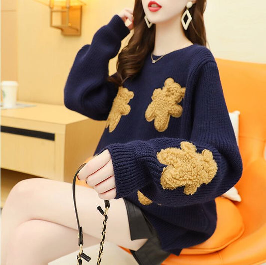 【tops】大人可愛い！スウィートラウンドネックニットセーター2色