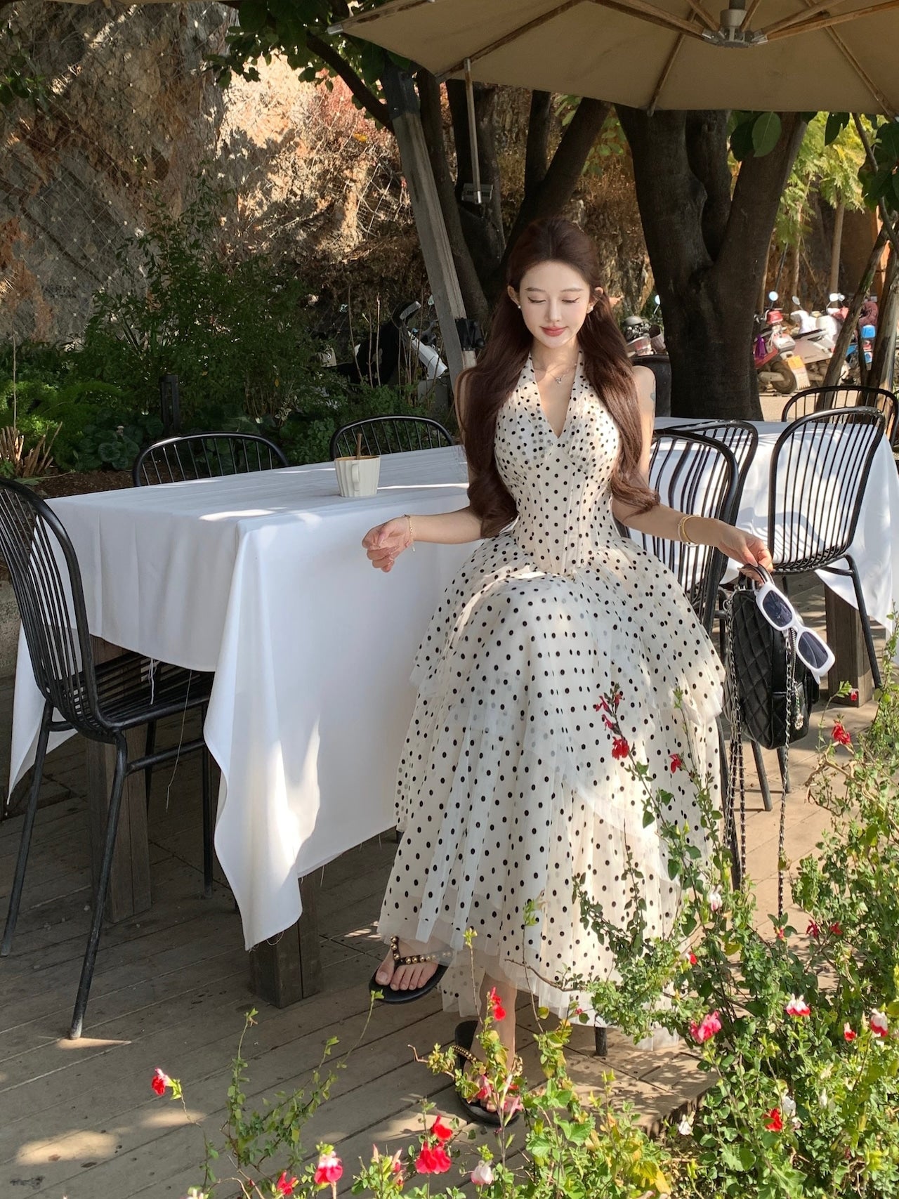 【Dress】ホルターネックドット柄ワンピース　M29722