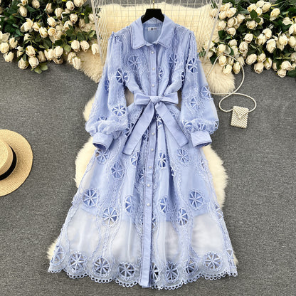 【Dress】透かし彫りシャツワンピース　W14439